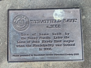 Plaque erected in Strathfield Avenue near the site of the original Strathfield House x.1868. Erected in 2000